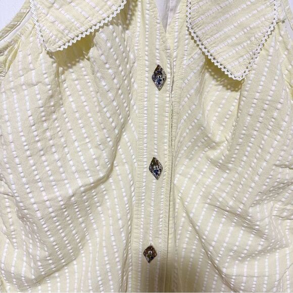 Ganni Seersucker Stripe Midi Dress Stripe Flan Size 14 Yellow - Picture 9 of 16